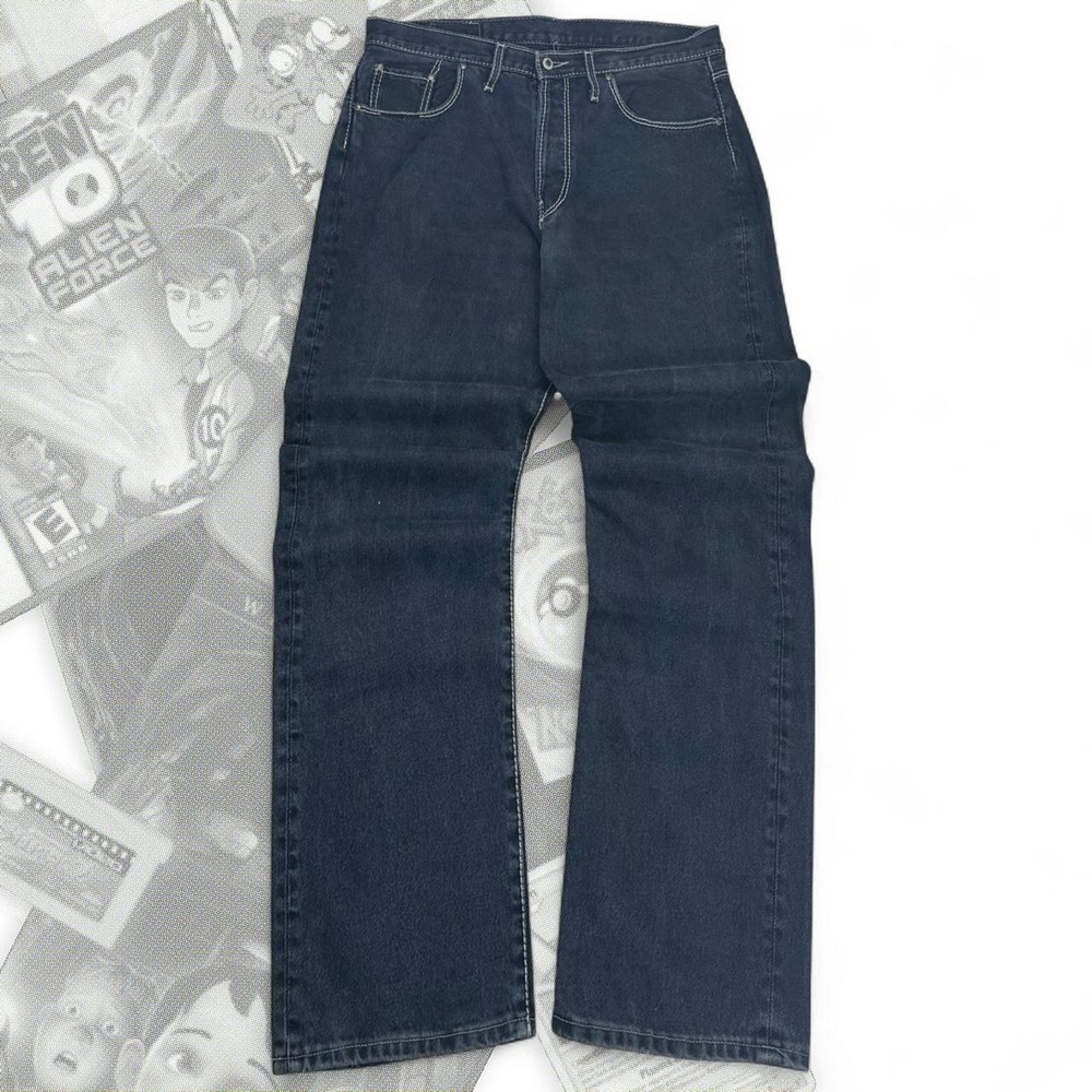Big Boss Vintage Y2K Baggy Wide Leg Jeans White Stitching Black Gray 38x34